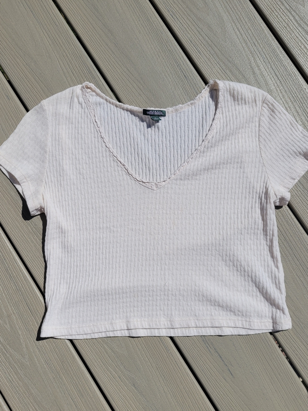 wild fable Cream Ribbed V‑Neck Crop Top